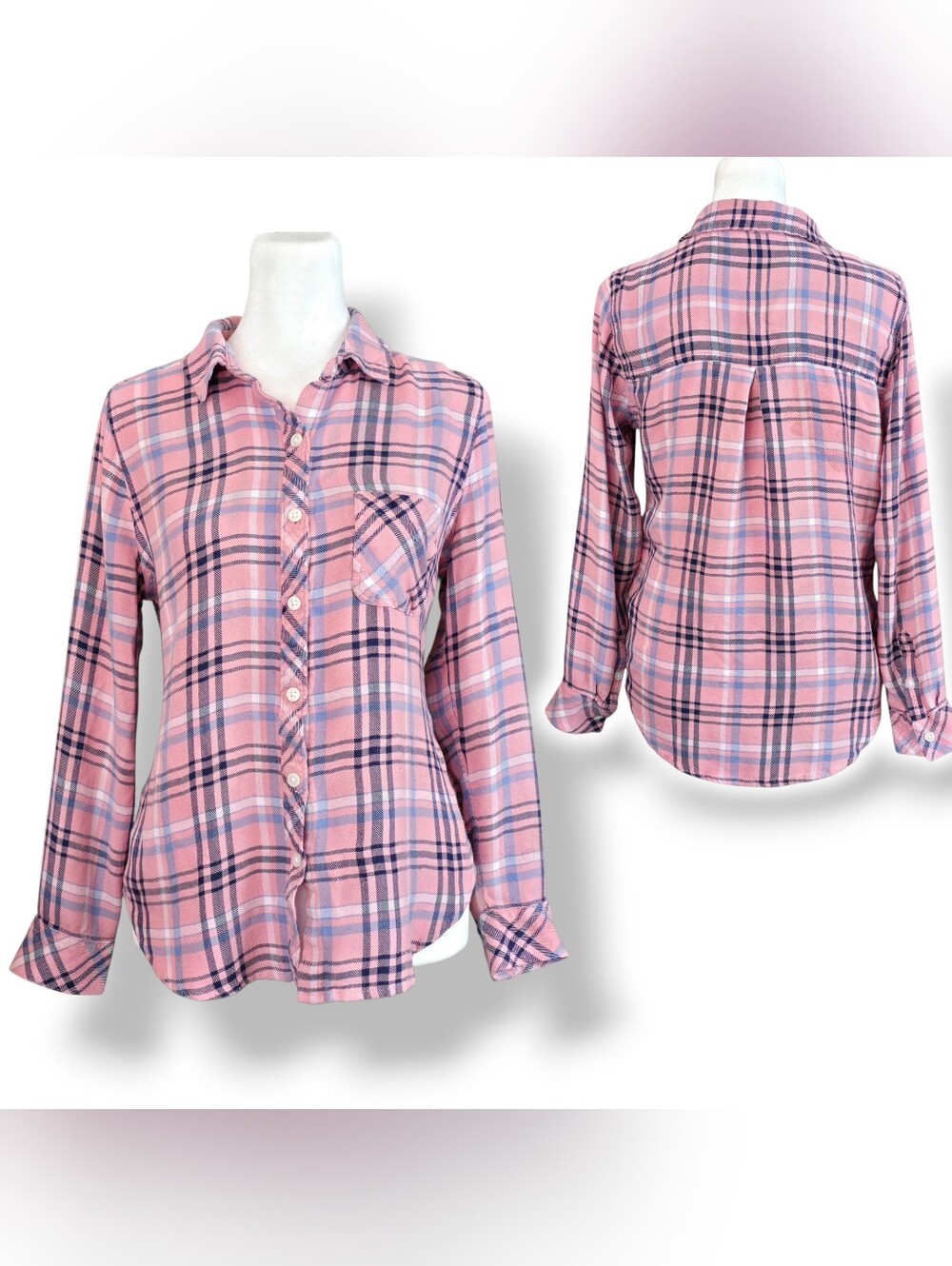 Time And True Womens Long Sleeve Plaid Button Front Collared Flannel Size Small
